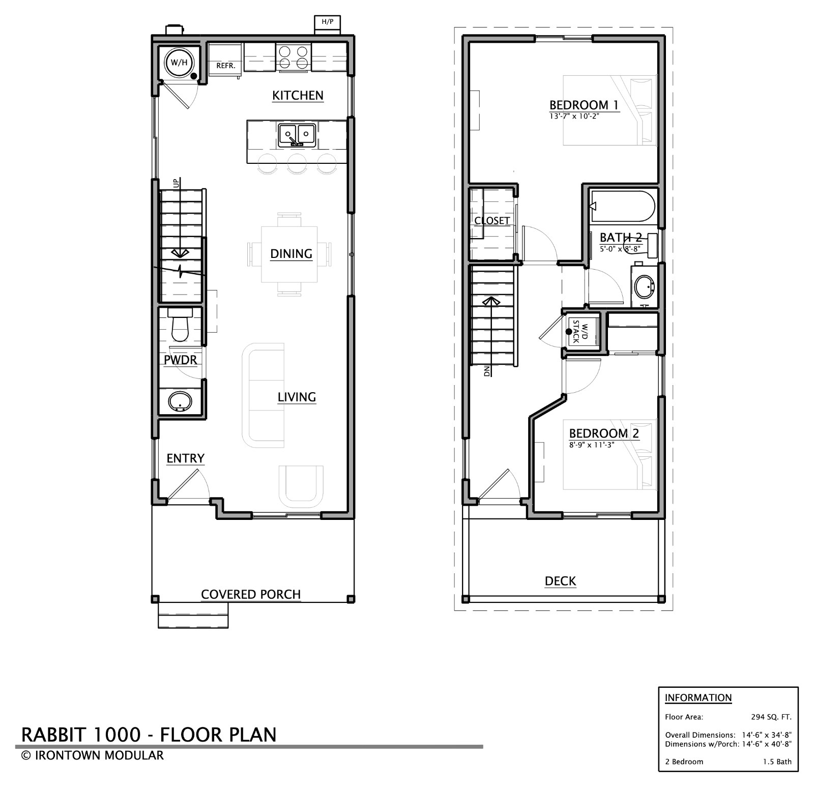 Rabbit 1000 floor plan drawing showing room layout and dimensions.